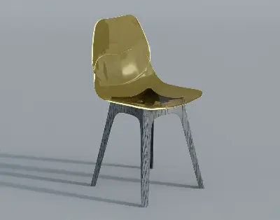 Metallic Gold Shell Chair With Textured Legs 3d model