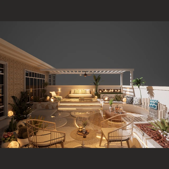 Modern Bohemian Outdoor Patio Lounge Scene 3d model