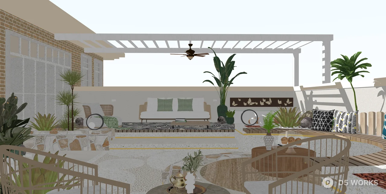 Modern Bohemian Outdoor Patio Lounge Scene 3d model thumbnail 2