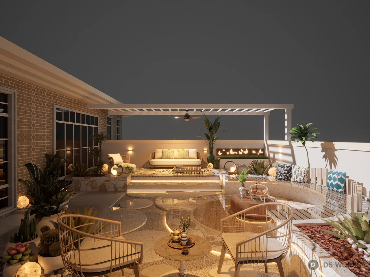 Modern Bohemian Outdoor Patio Lounge Scene 3d model - Image 1