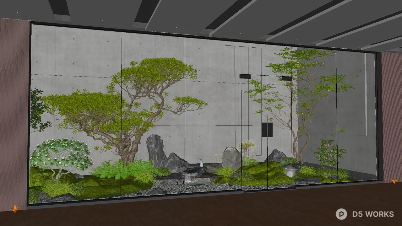 Minimalist Courtyard Landscape with Bonsai Trees 3d model thumbnail 2