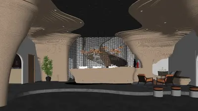 Modern Hotel Lobby With Organic Architecture 3d model