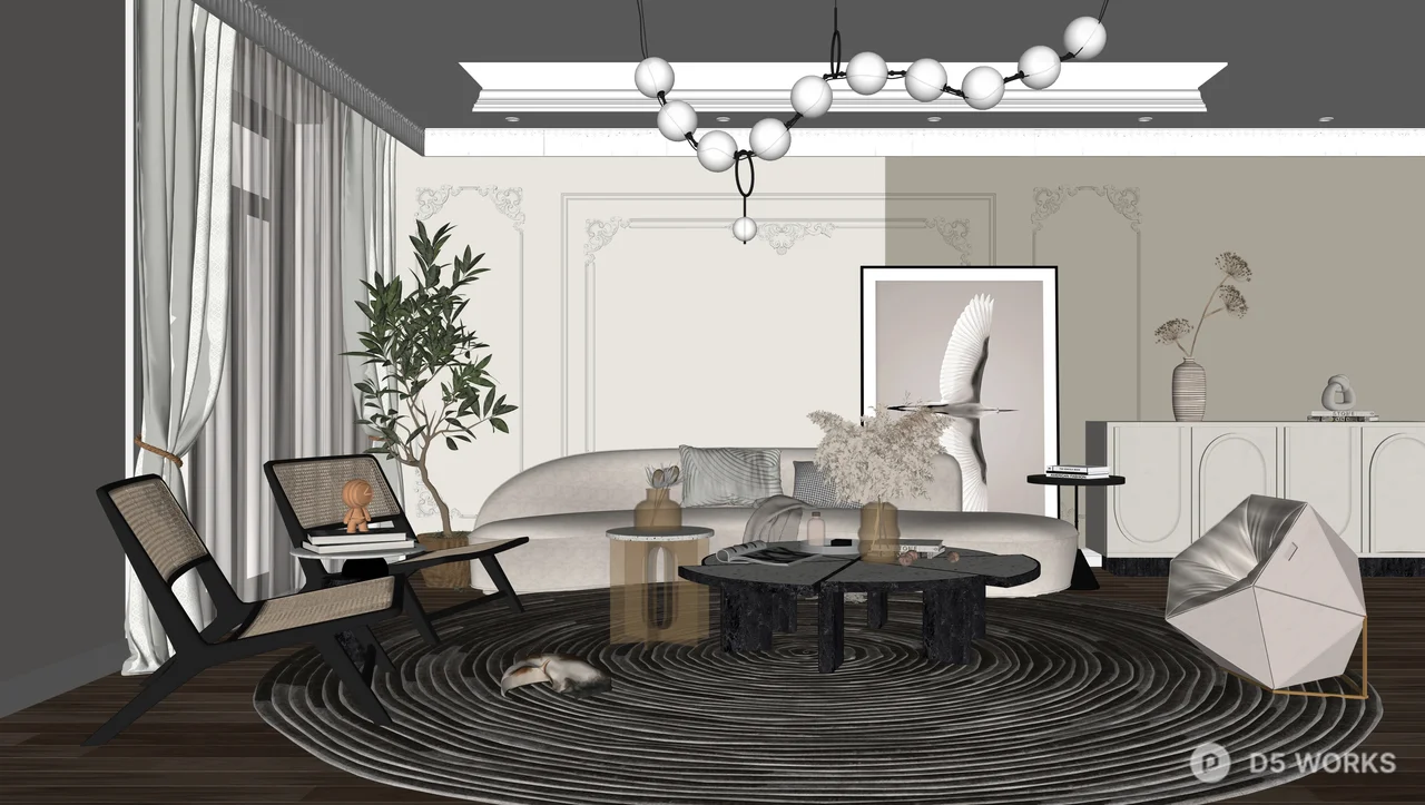 Modern European-style minimalist living room 3d model thumbnail 2