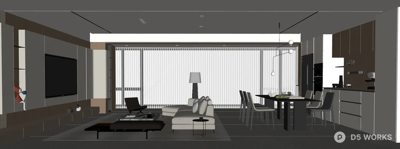 Minimalist Open-Plan Living Dining Space 3d model thumbnail 2