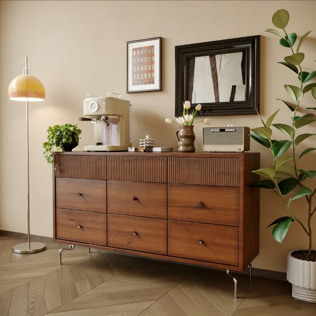 Mid-Century Modern Wooden Sideboard and Decor Set 3d model