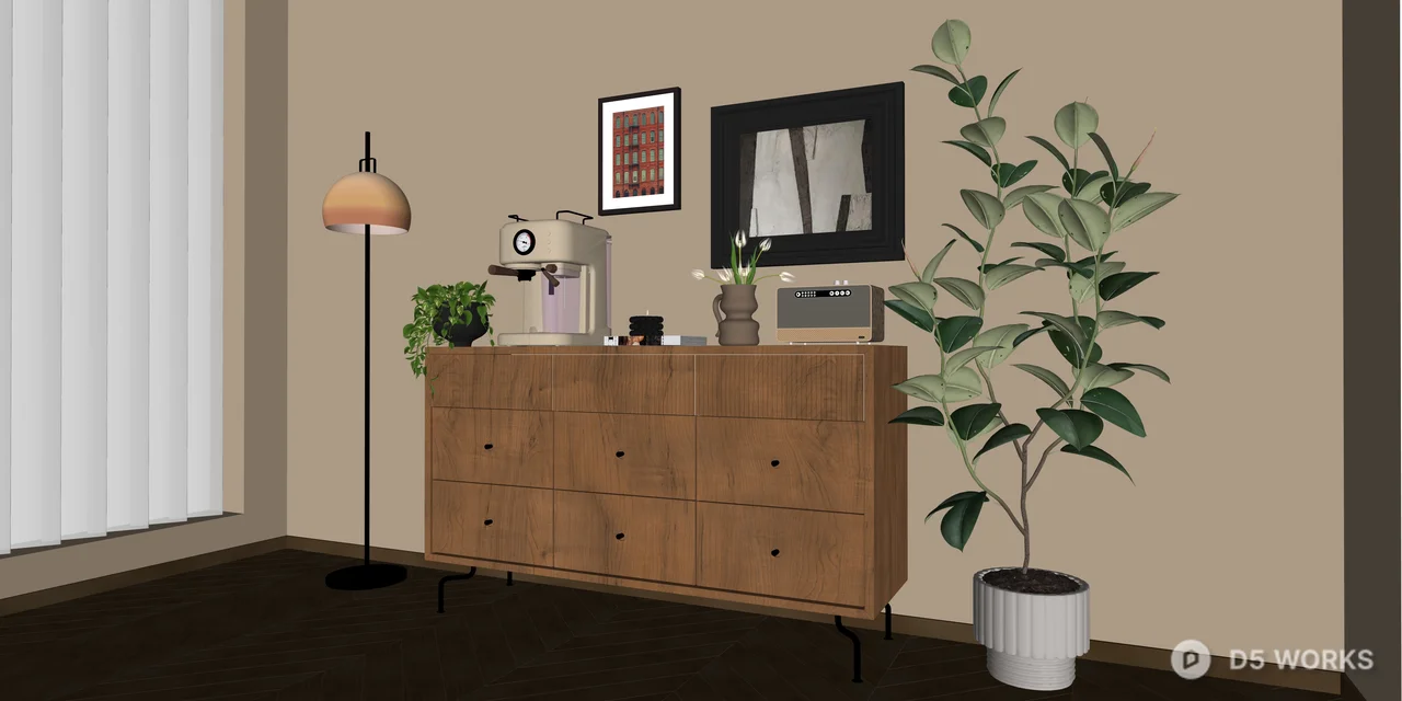 Mid-Century Modern Wooden Sideboard and Decor Set 3d model thumbnail 2