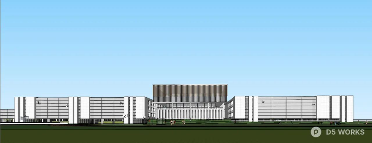 Modern School Building With Track Field 3d model thumbnail 6