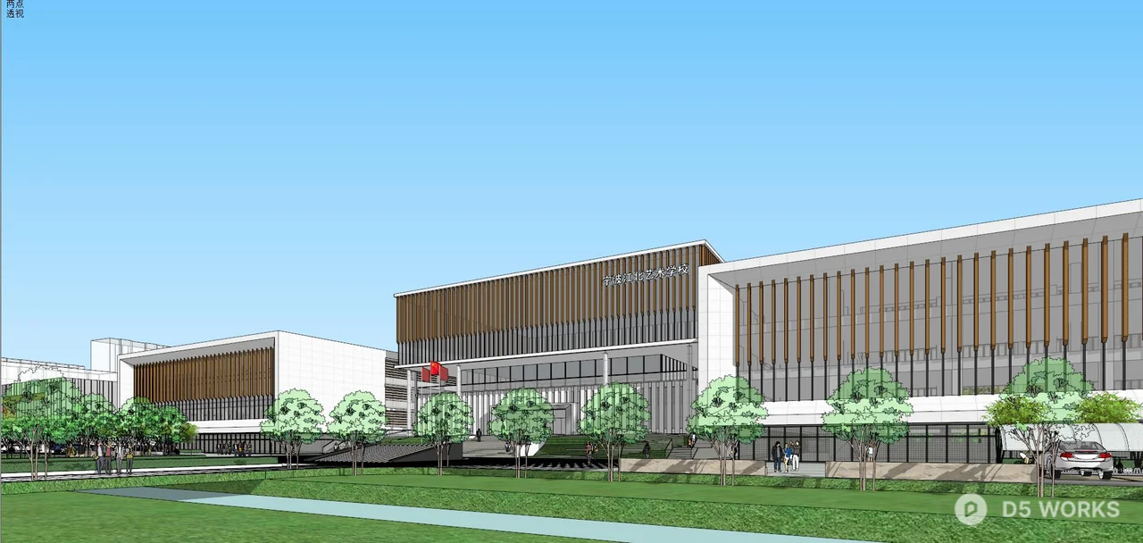 Modern School Building With Track Field 3d model thumbnail 5