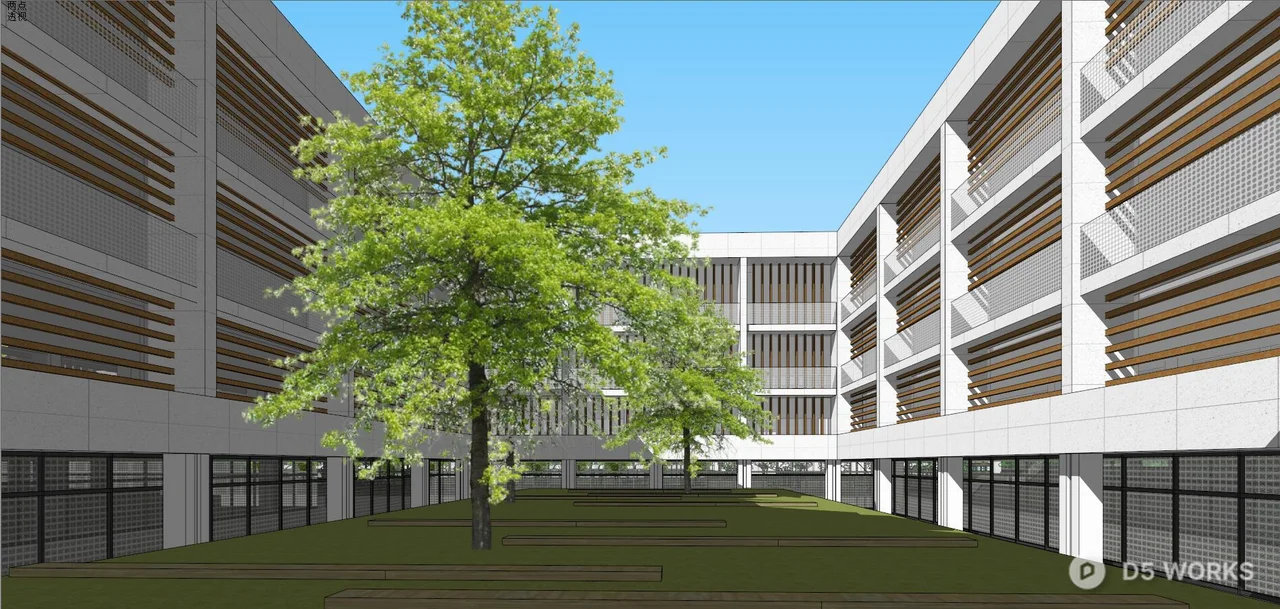 Modern School Building With Track Field 3d model thumbnail 3