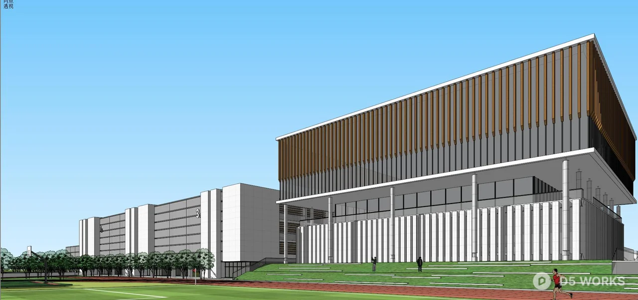 Modern School Building With Track Field 3d model thumbnail 2