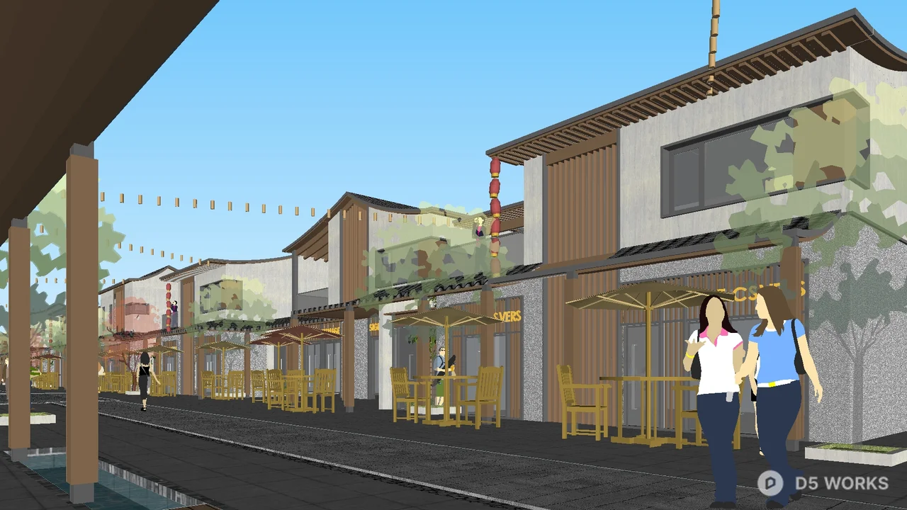 Commercial Street Landscape With Umbrellas And Pavement 3d model thumbnail 4