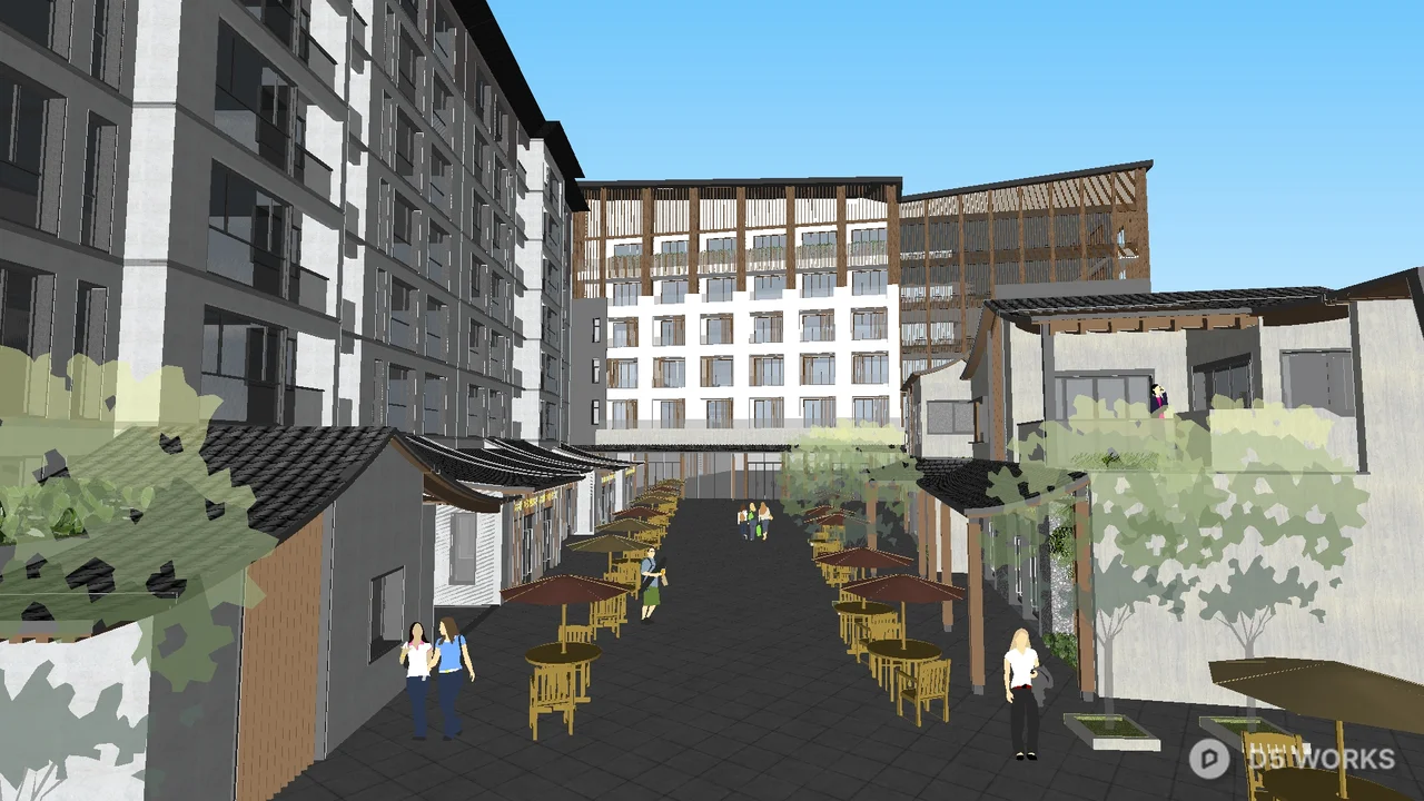 Commercial Street Landscape With Umbrellas And Pavement 3d model thumbnail 8