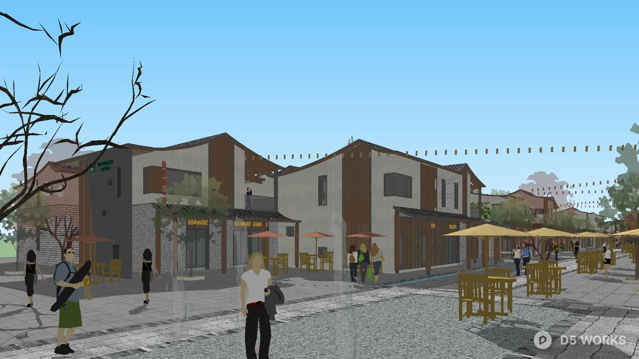 Commercial Street Landscape With Umbrellas And Pavement 3d model thumbnail 2
