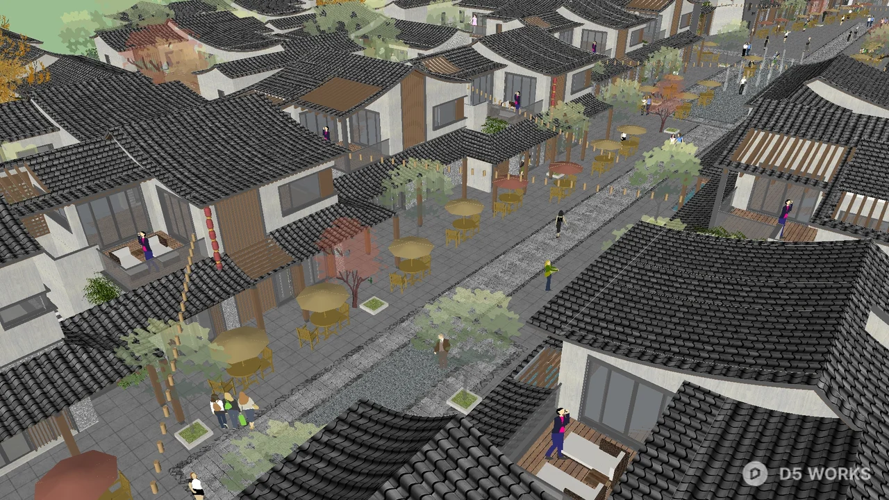 Commercial Street Landscape With Umbrellas And Pavement 3d model thumbnail 5