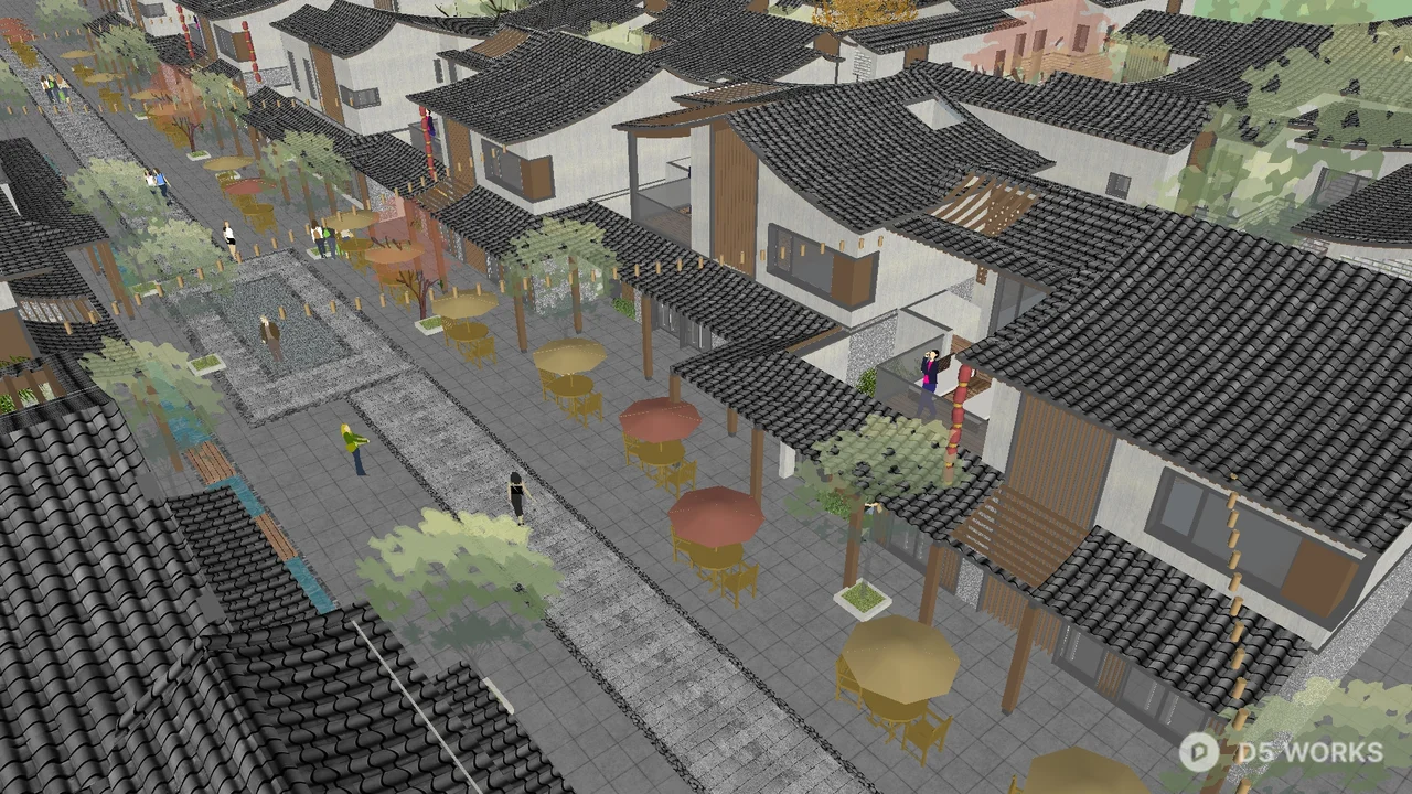 Commercial Street Landscape With Umbrellas And Pavement 3d model thumbnail 6