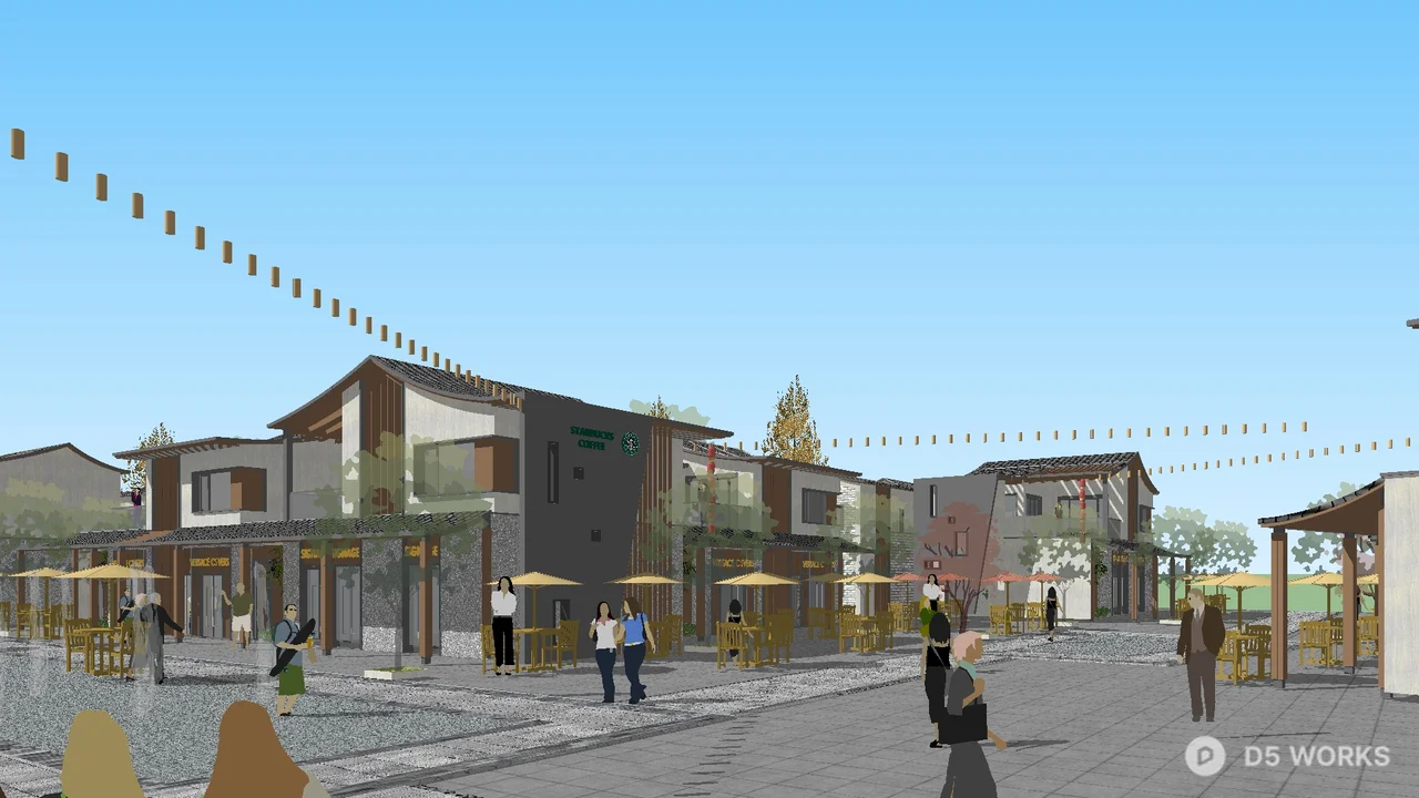 Commercial Street Landscape With Umbrellas And Pavement 3d model thumbnail 9