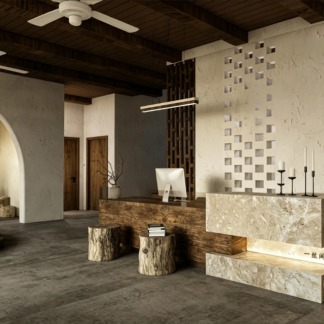 Rustic Wabi-Sabi Interior Reception Scene 3d model