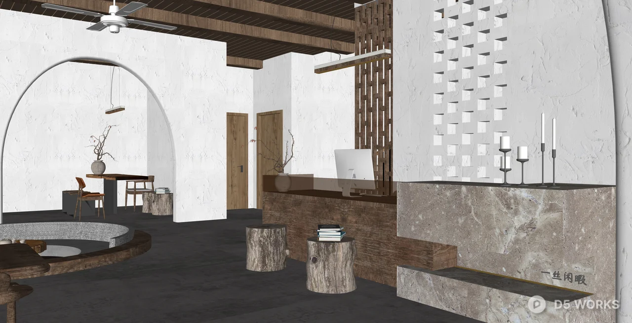 Rustic Wabi-Sabi Interior Reception Scene 3d model thumbnail 2