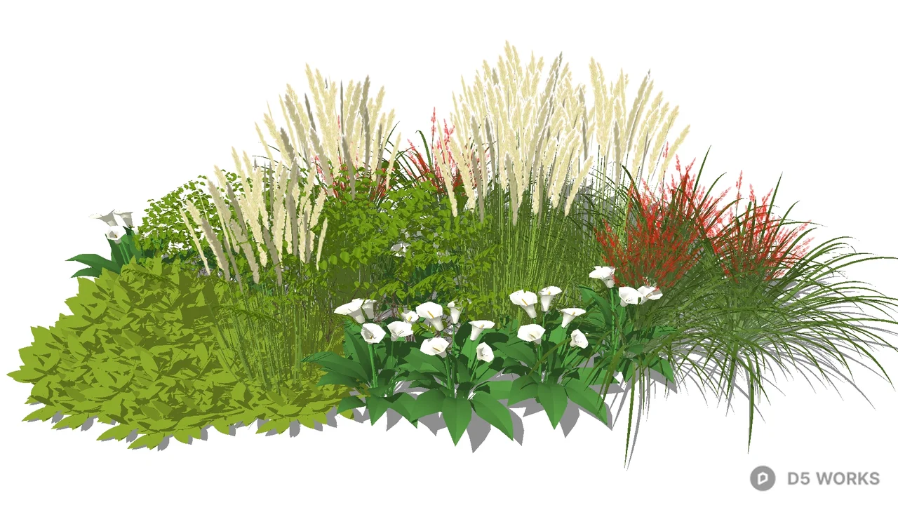 Ornamental Grass And Flower Arrangement 3d model - Image 1