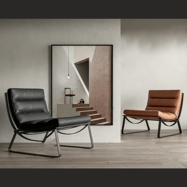 Modern Industrial Leather Lounge Chair Set 3d model