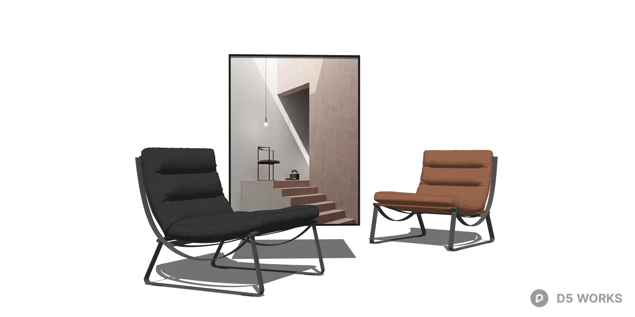 Modern Industrial Leather Lounge Chair Set 3d model thumbnail 2