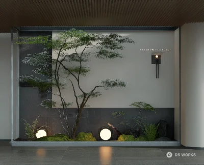 Minimalist Indoor Courtyard with Accent Lighting 3d model - Image 1