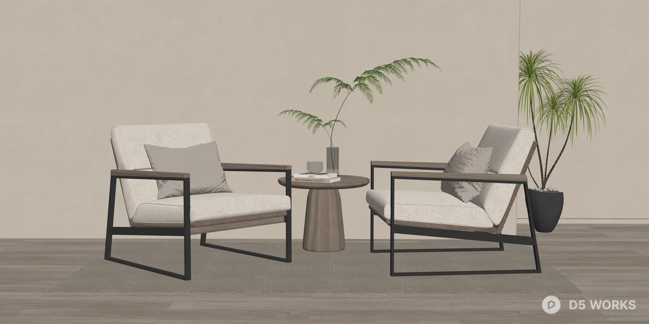 Modern Industrial Armchair and Side Table Set 3d model thumbnail 2