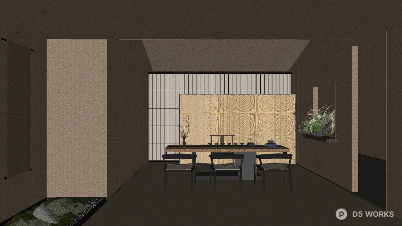 Minimalist Tea Room with Screen Partition 3d model - Image 1