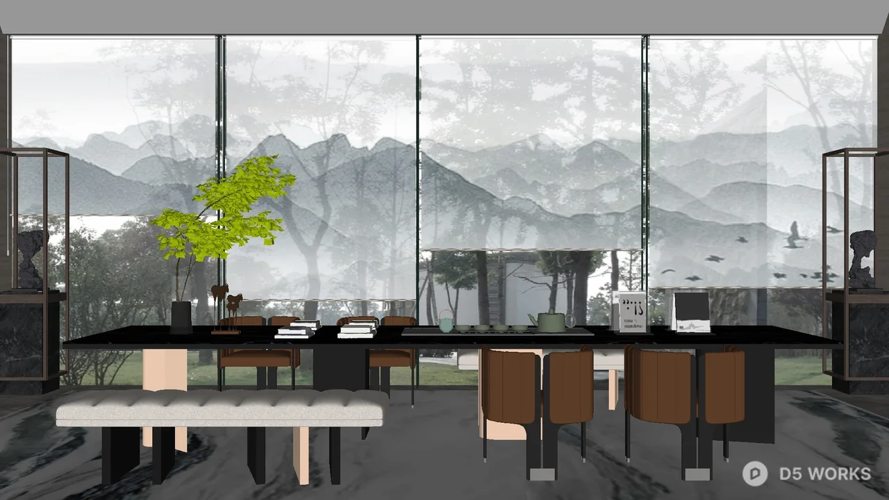 Chinese Style Sales Office With Mountain View 3d model - Image 1