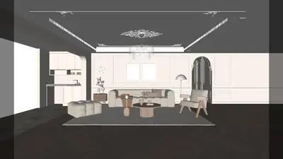 Modern Minimalist Living Room with Geometric Lighting 3d model