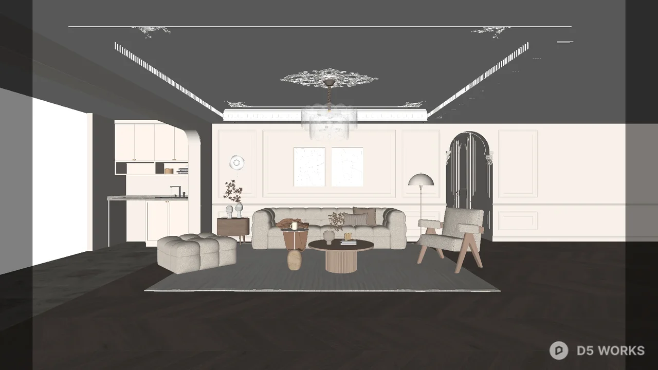 Modern Minimalist Living Room with Geometric Lighting 3d model - Image 1