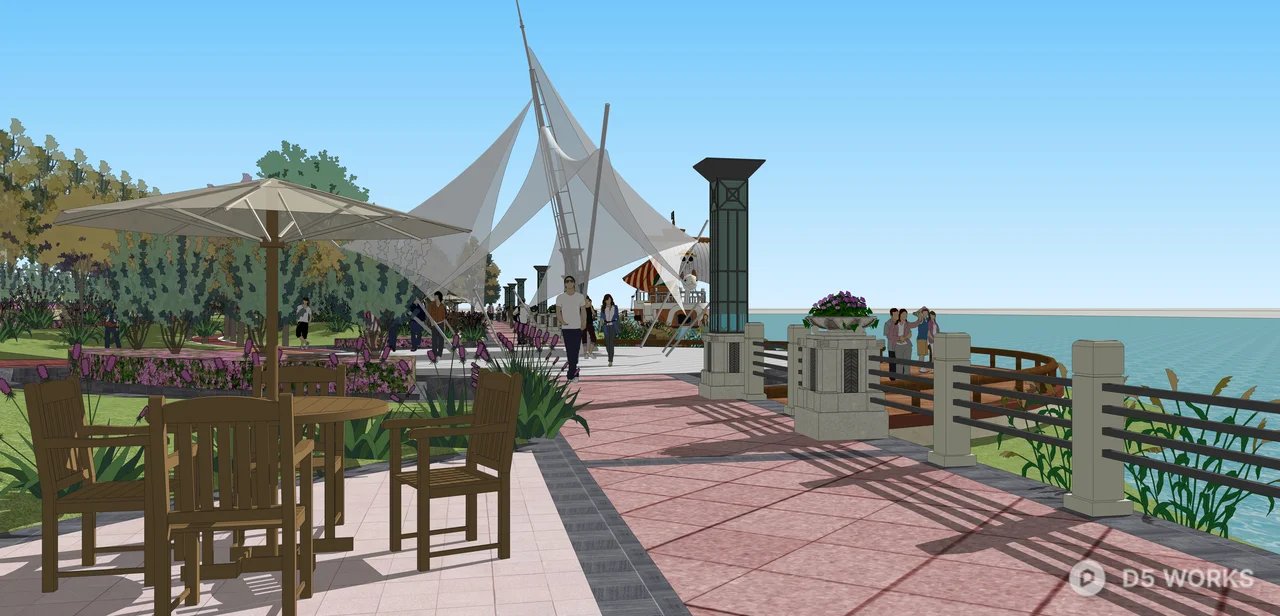 Coastal Promenade Public Square Landscape 3d model thumbnail 4