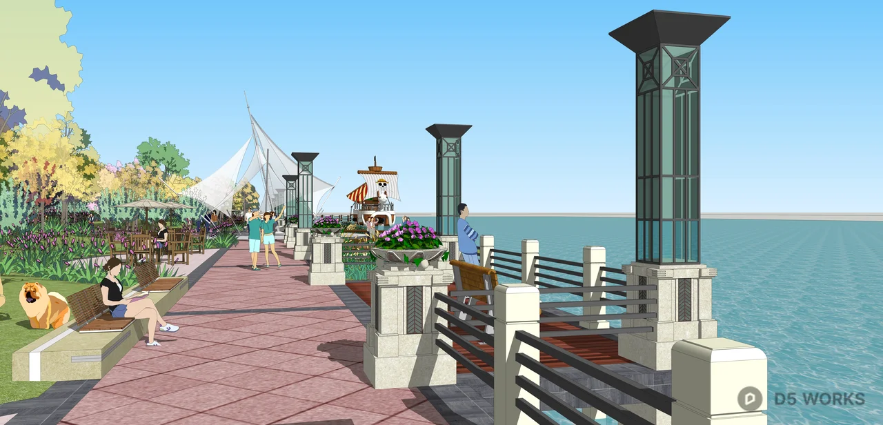 Coastal Promenade Public Square Landscape 3d model thumbnail 3