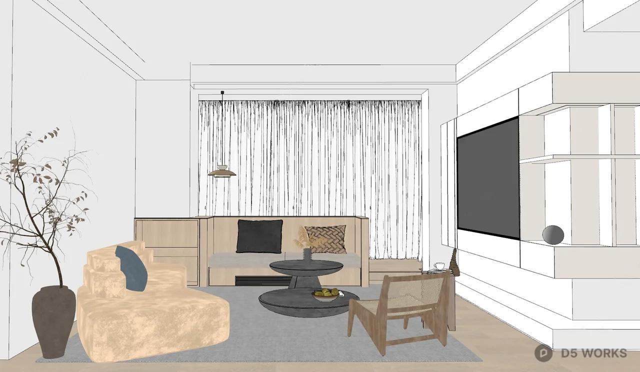 Modern Minimalist Living Room Lounge Area 3d model thumbnail 2