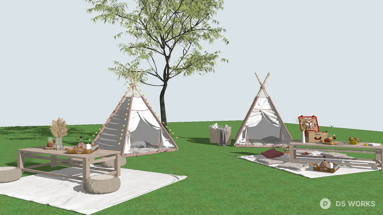 Campsite With Teepees And Picnic Tables 3d model - Image 1