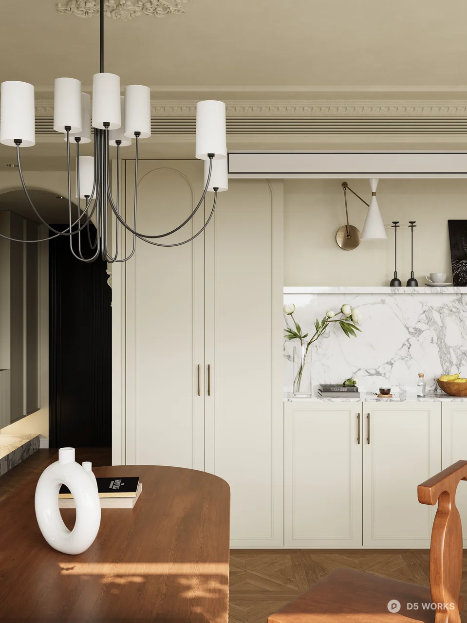 Elegant Dining Living Space with Chandelier 3d model thumbnail 4