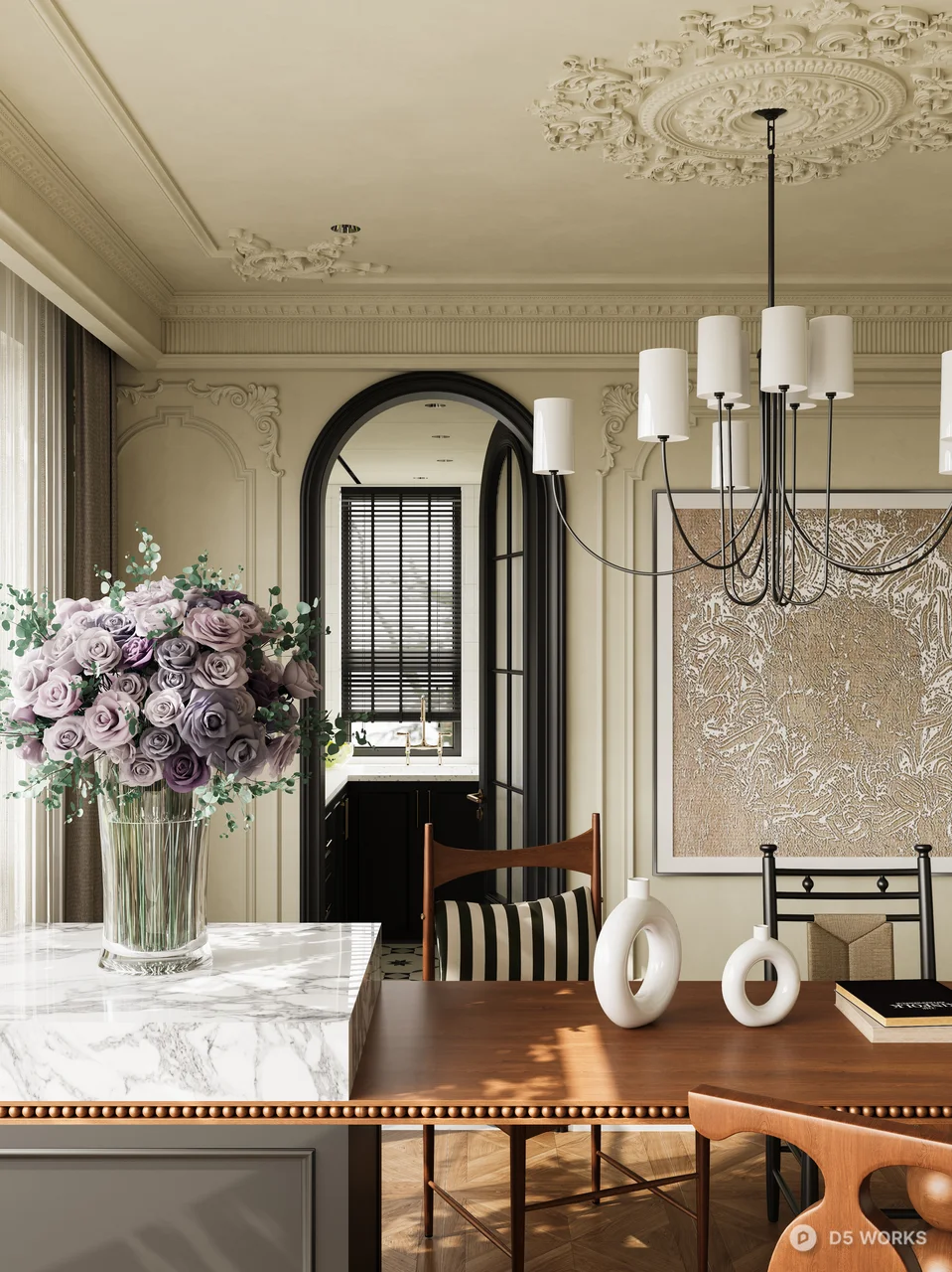 Elegant Dining Living Space with Chandelier 3d model thumbnail 9