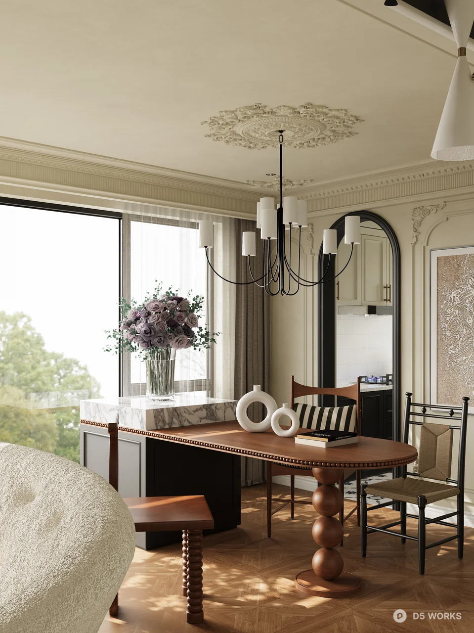 Elegant Dining Living Space with Chandelier 3d model thumbnail 8