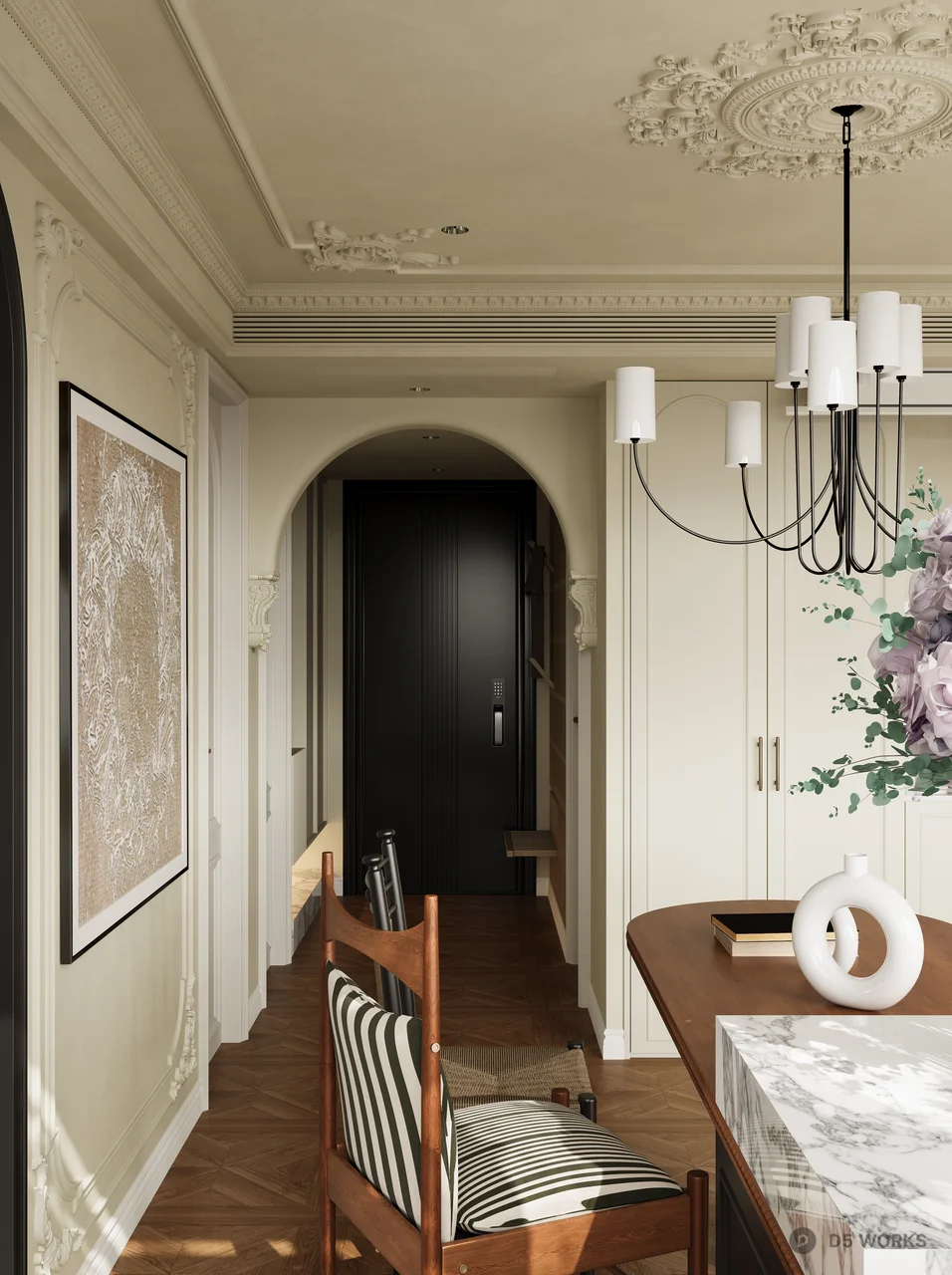 Elegant Dining Living Space with Chandelier 3d model thumbnail 6