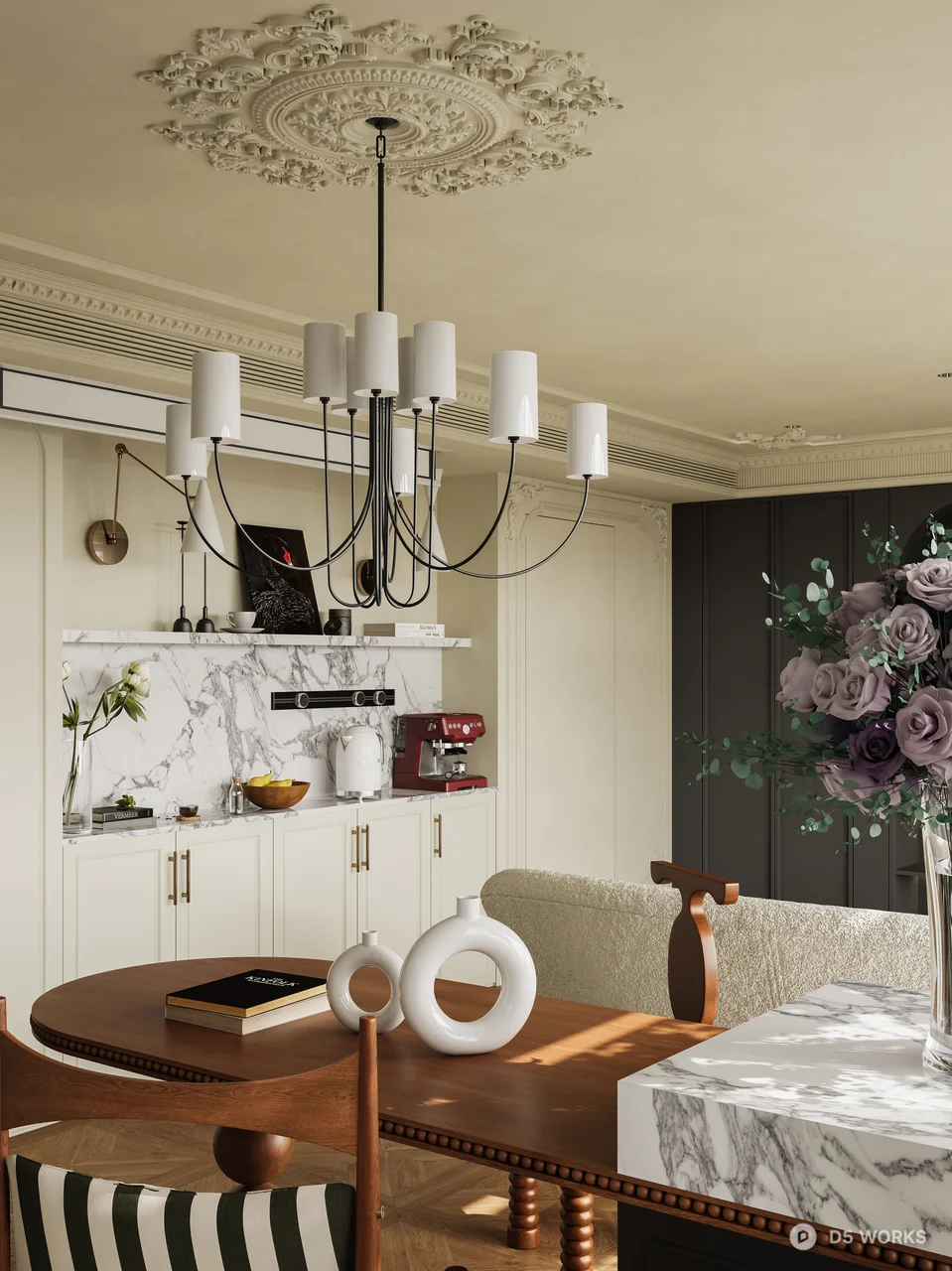 Elegant Dining Living Space with Chandelier 3d model thumbnail 7