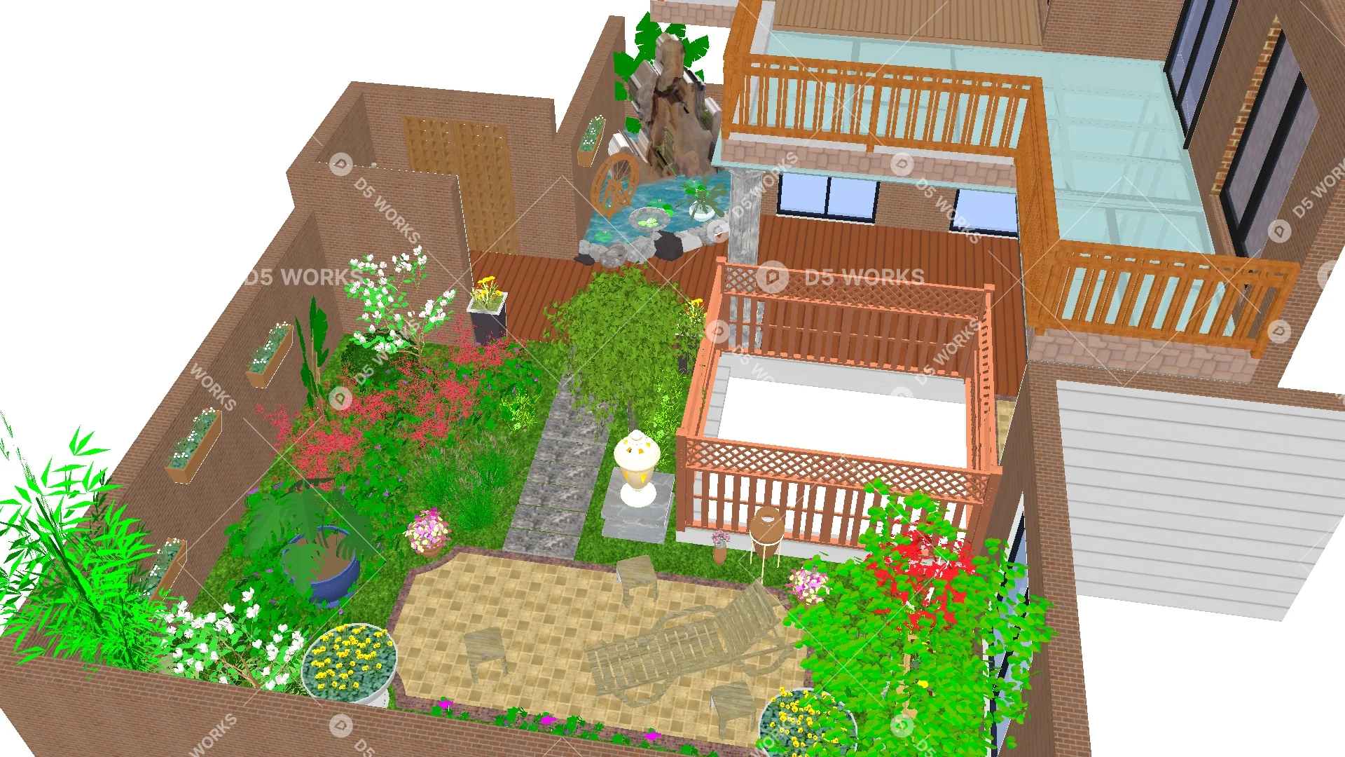Free Modern Residential Courtyard 3D Model .skp