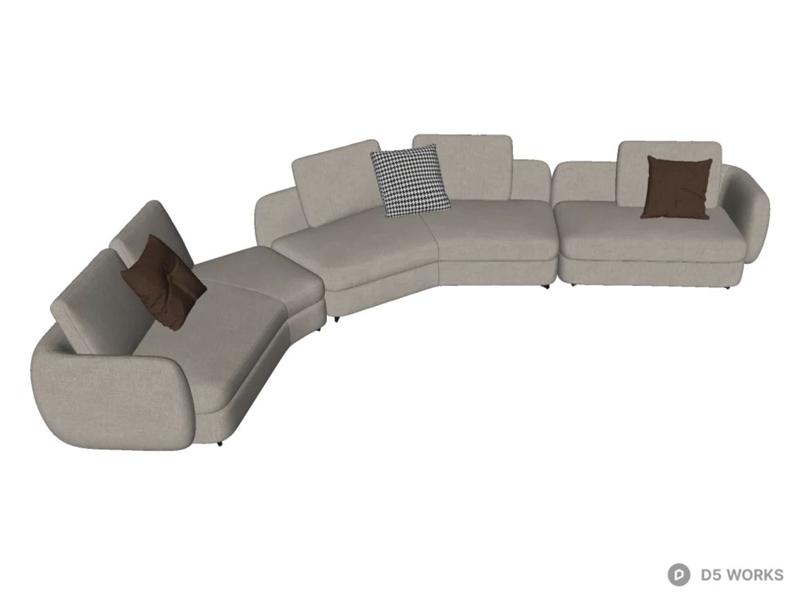 Modern Curved Modular Fabric Sectional Sofa 3d model thumbnail 2