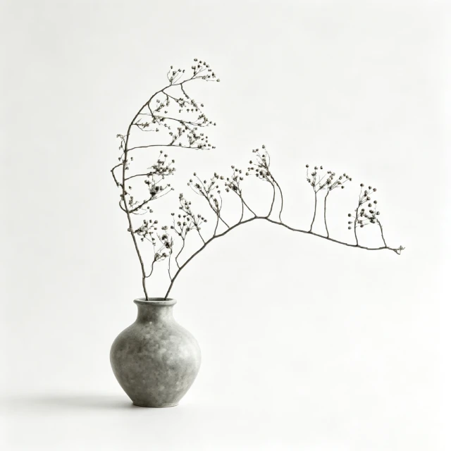 Minimalist Ceramic Vase with Dried Floral Branch 3d model
