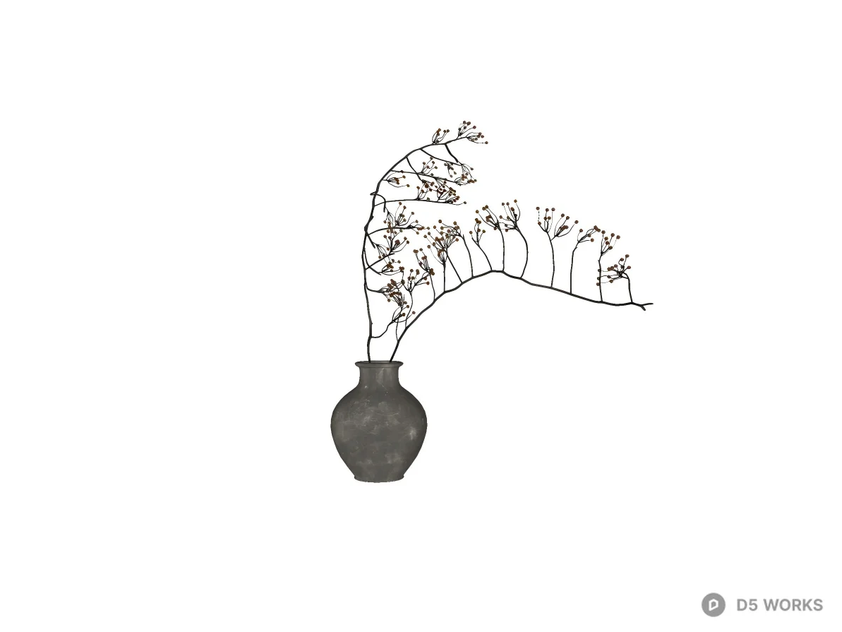 Minimalist Ceramic Vase with Dried Floral Branch 3d model thumbnail 2
