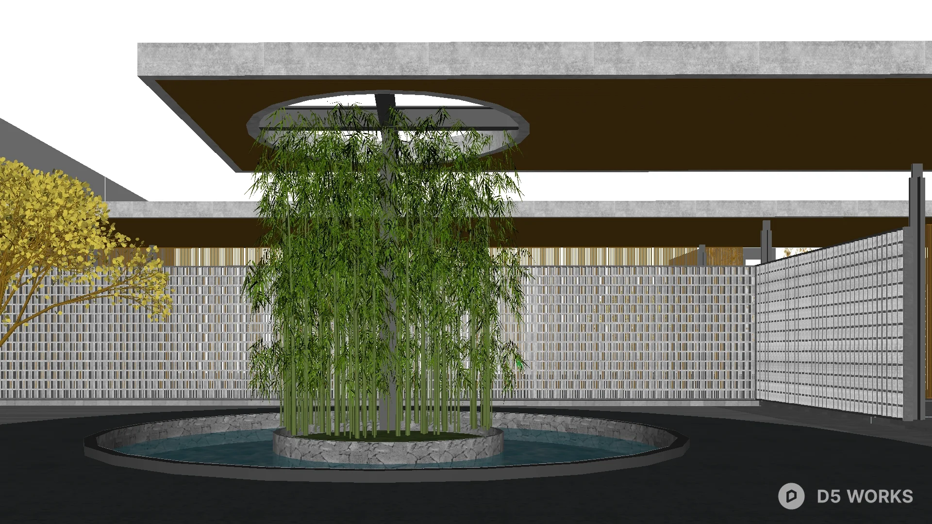 Free Modern Courtyard With Bamboo and Water Feature 3D Model .skp