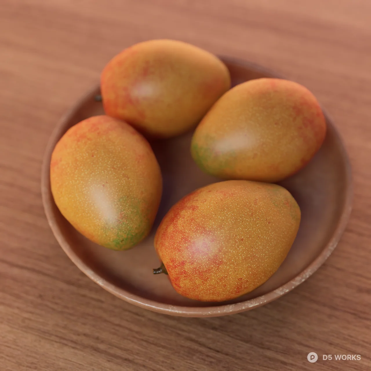 Realistic Ripe Mangoes on Ceramic Plate 3d model thumbnail 2
