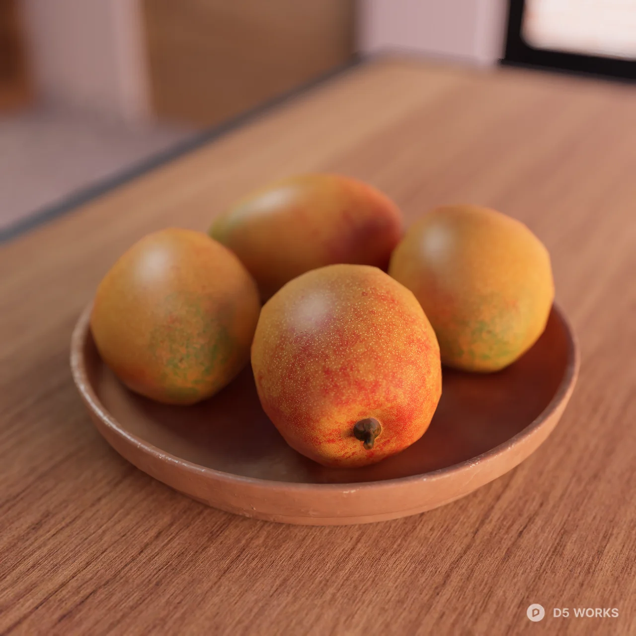 Realistic Ripe Mangoes on Ceramic Plate 3d model thumbnail 3