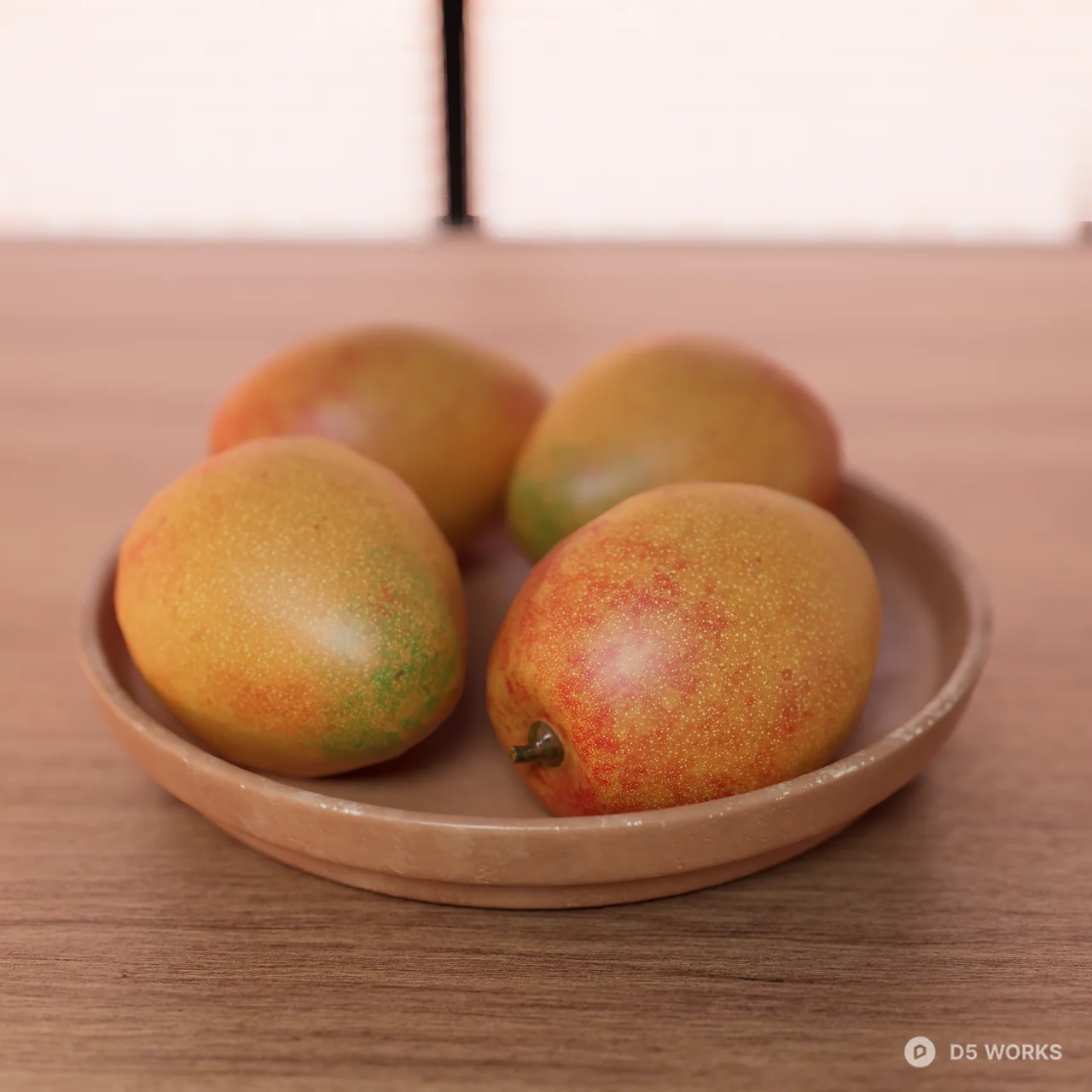 Realistic Ripe Mangoes on Ceramic Plate 3d model - Image 1