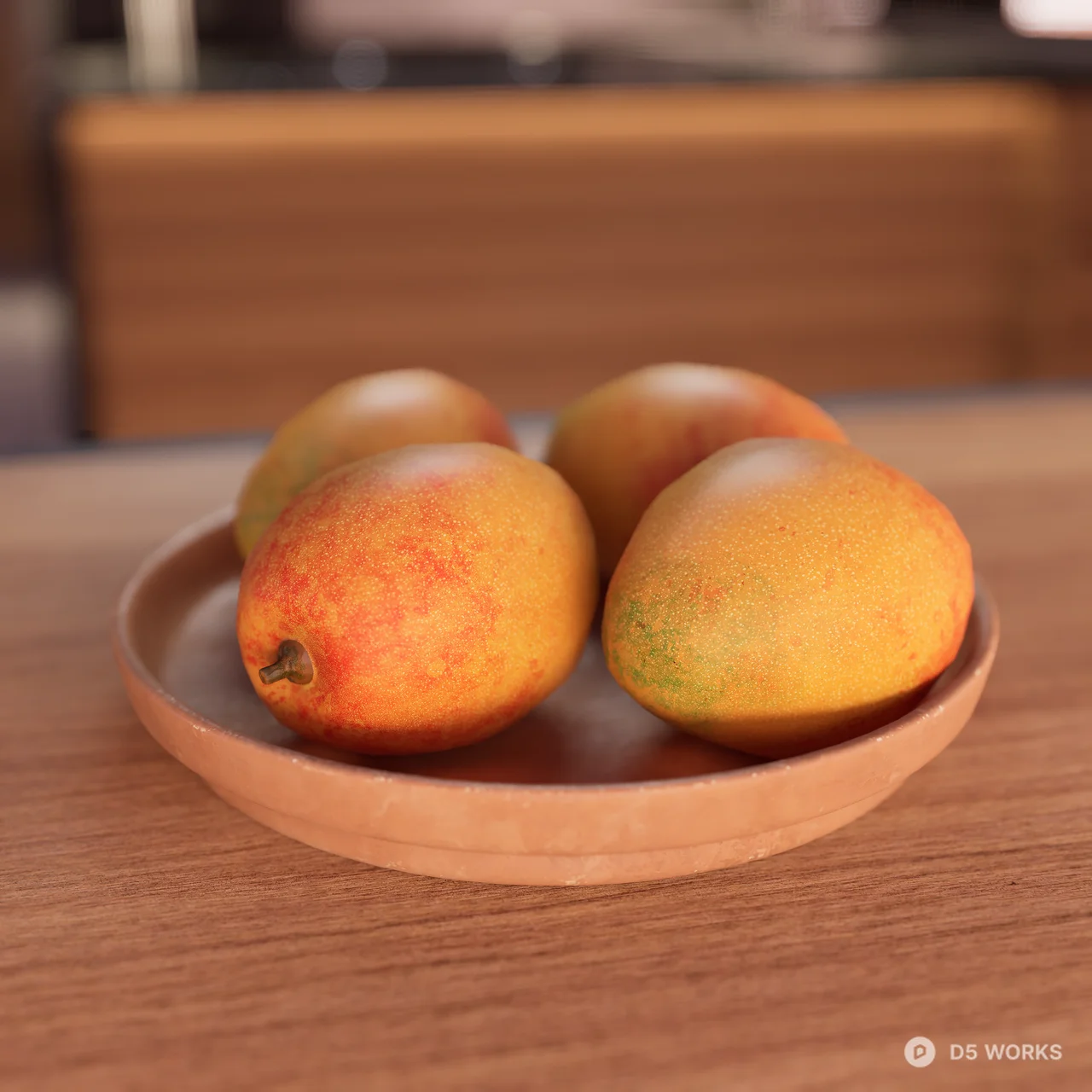 Realistic Ripe Mangoes on Ceramic Plate 3d model thumbnail 4
