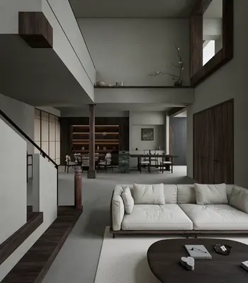 Minimalist Villa Living Room with Open Layout 3d model